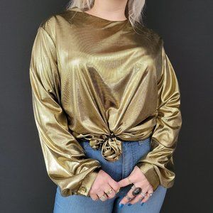 80s Village Fair Metallic Gold Long Sleeve Blouse